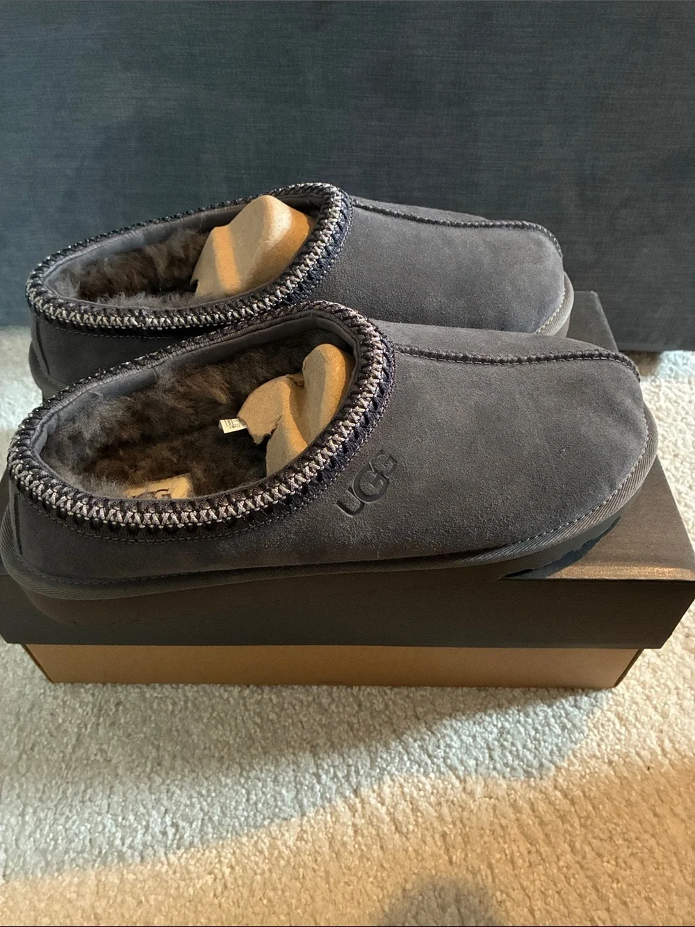 UGG Men's Tasman II Charcoal Gray Suede Slip-On Slippers - NEW